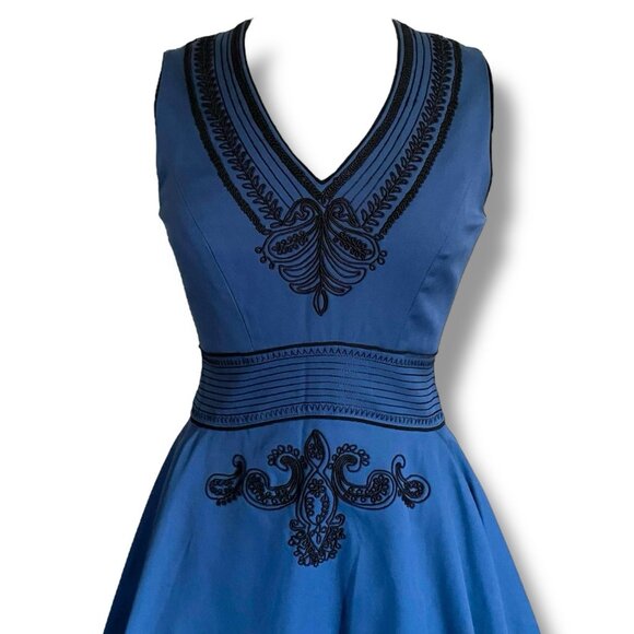 Badgley Mischka Womens Dress Sz 2 Black Black Embroidery Soutache Fit & Flare - Picture 3 of 11